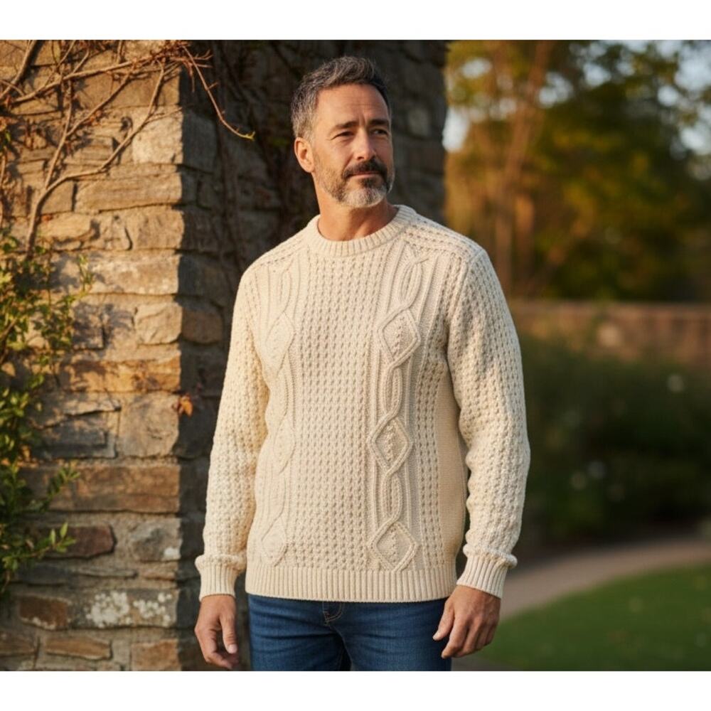 GAELTARRA X HARRODS Vintage Handknit Pure Wool Crewneck Aran Sweater Size M